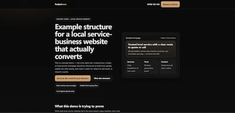 Concept example of a local service website structure